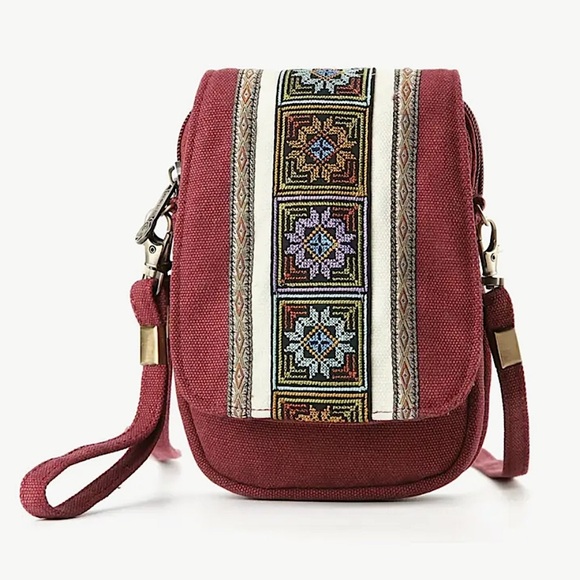 Handbags - Embroidered Burgundy Crossbody Bag NWT